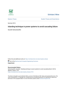 Islanding Technique in Power Systems to Avoid Cascading Failure