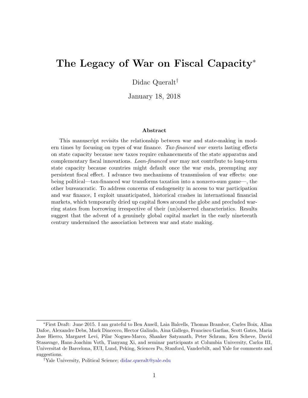The Legacy of War on Fiscal Capacity∗