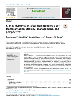 Kidney Dysfunction After Hematopoietic Cell Transplantation—Etiology, Management, and Perspectives