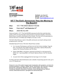 107.7 the End's Announces They Are Moving to the Beach!!!
