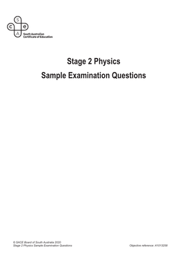 Stage 2 Physics Sample Examination Questions