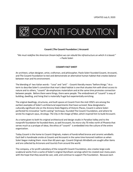 UPDATED July 9, 2020 Cosanti |The Cosanti Foundation | Arcosanti “We