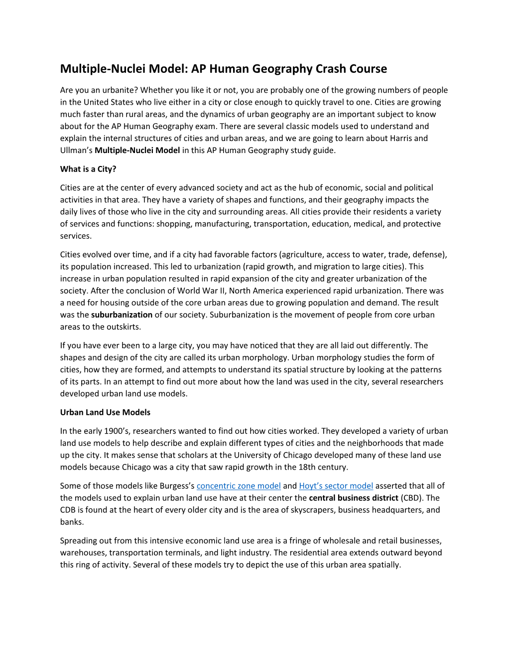 Multiple-Nuclei Model: AP Human Geography Crash Course