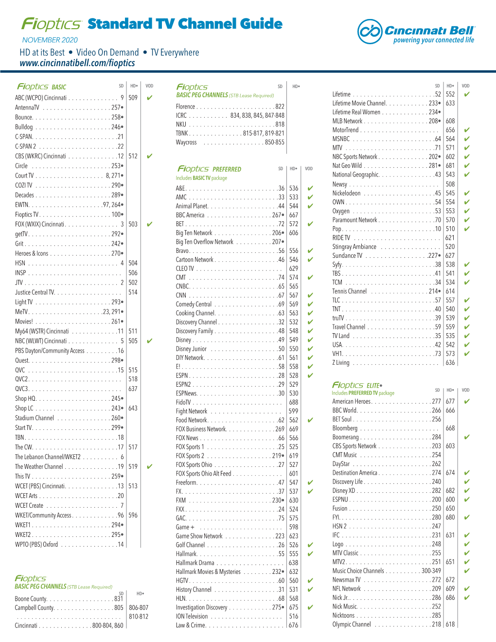 Standard TV Channel Guide NOVEMBER 2020 HD at Its Best • Video on Demand • TV Everywhere