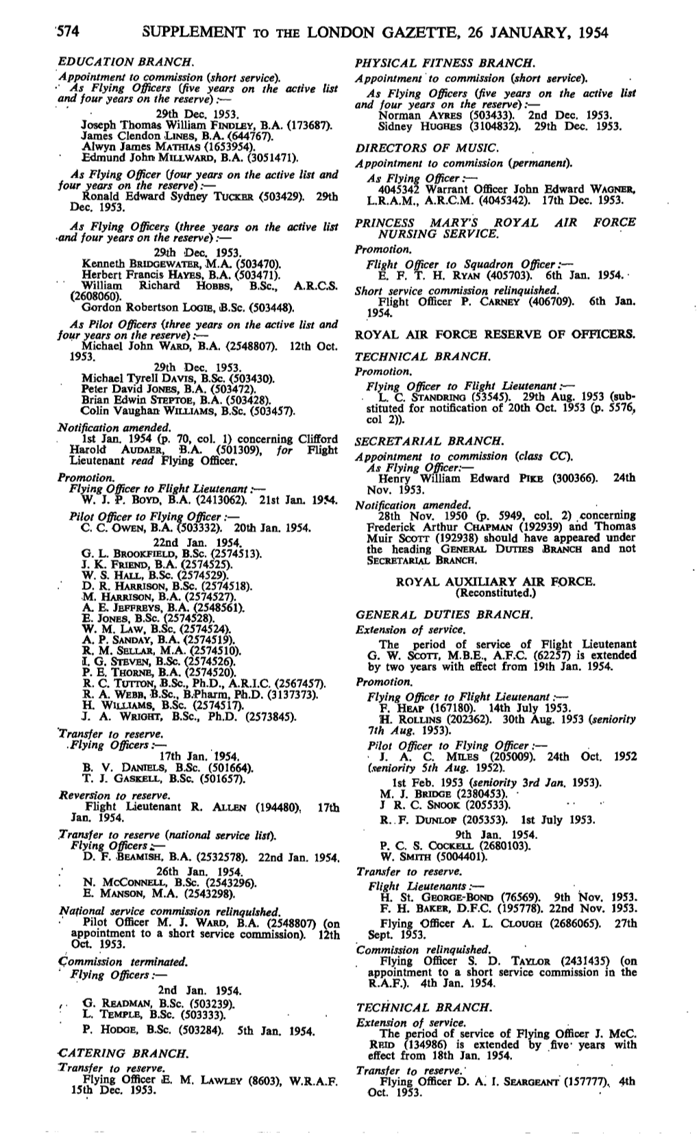 Supplement to the London Gazette, 26 January, 1954