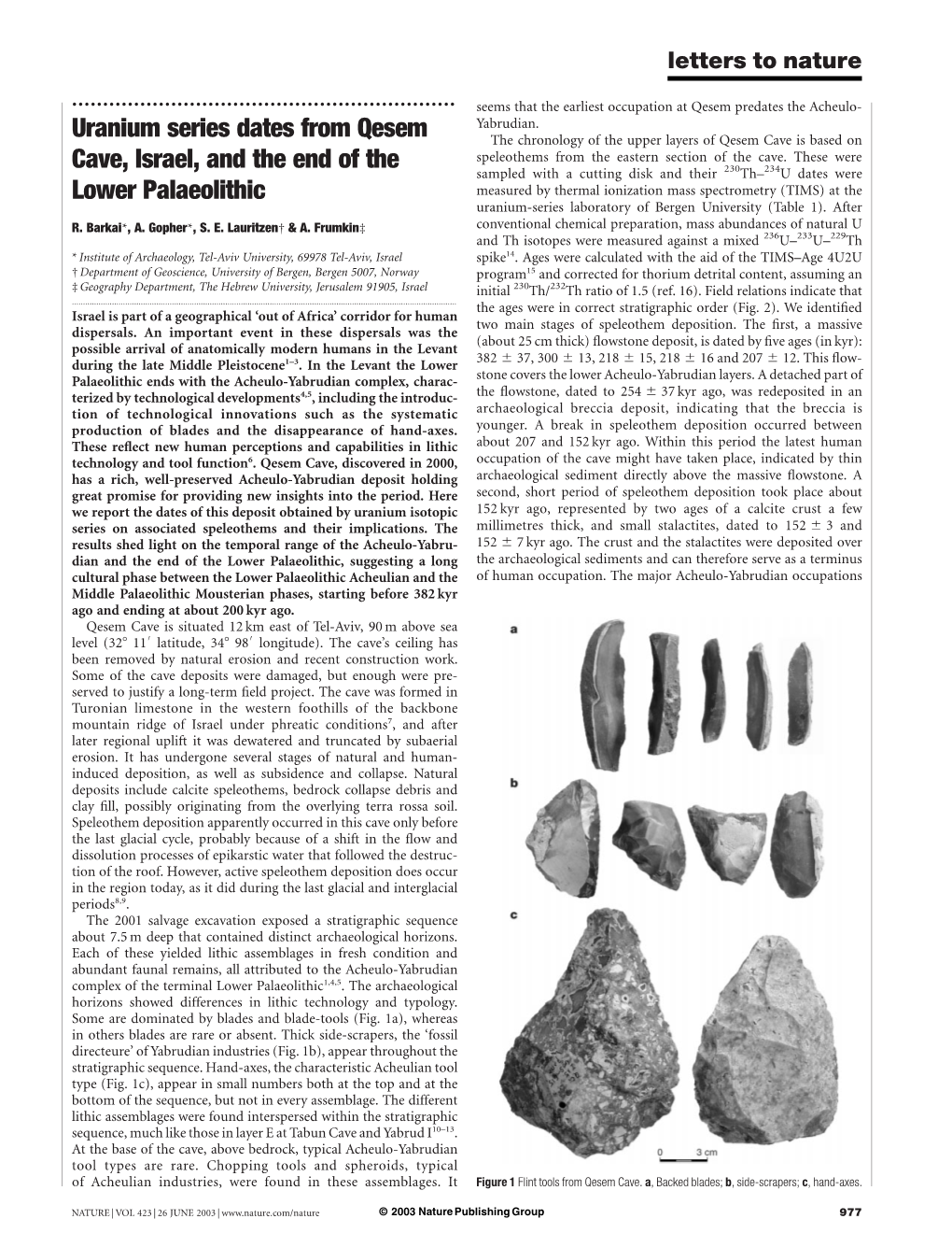 Uranium Series Dates from Qesem Cave, Israel, and the End of The