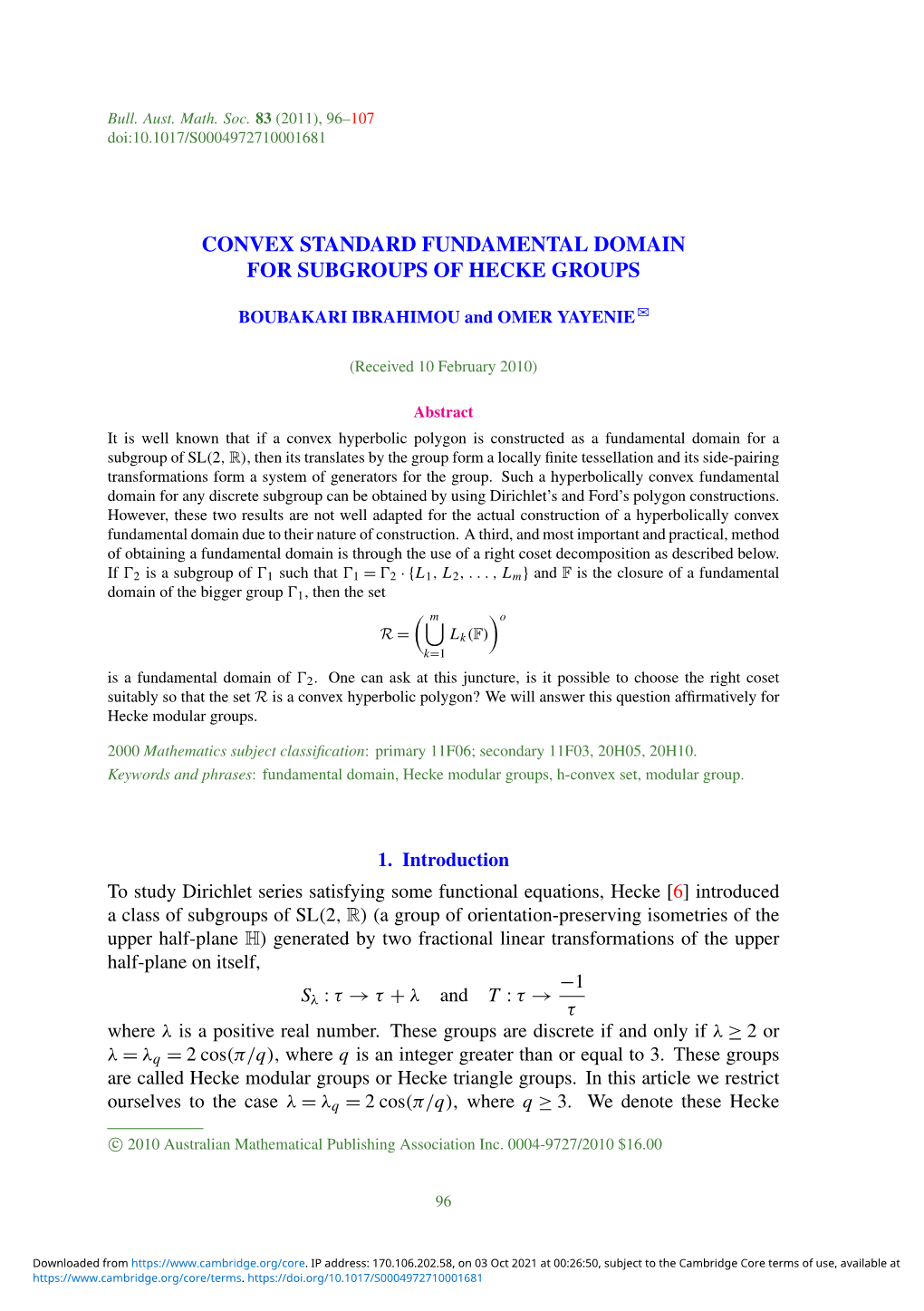 Convex Standard Fundamental Domain for Subgroups of Hecke Groups