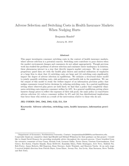Adverse Selection and Switching Costs in Health Insurance Markets: When Nudging Hurts