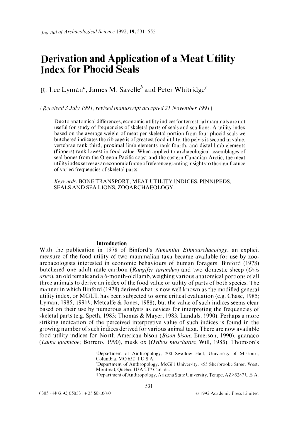 Derivation and Application of a Meat Utility Index for Phocid Seals