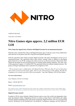 Nitro Games Signs Approx. 2,2 Million EUR LOI
