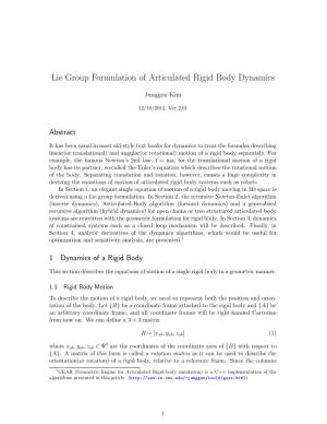 Lie Group Formulation of Articulated Rigid Body Dynamics