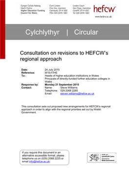 W15/17HE: Consultation on Revisions to HEFCW's Regional Approach