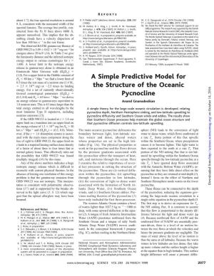 A Simple Predictive Model for the Structure of the Oceanic Pycnocline Anand Gnanadesikan (March 26, 1999) Science 283 (5410), 2077-2079