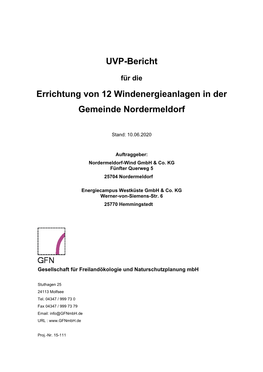 Errichtung Von Zwölf WEA in Der Gemeinde Nordermeldorf – UVP-Bericht I Inhalt