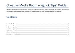 Creative Media Room – 'Quick Tips' Guide