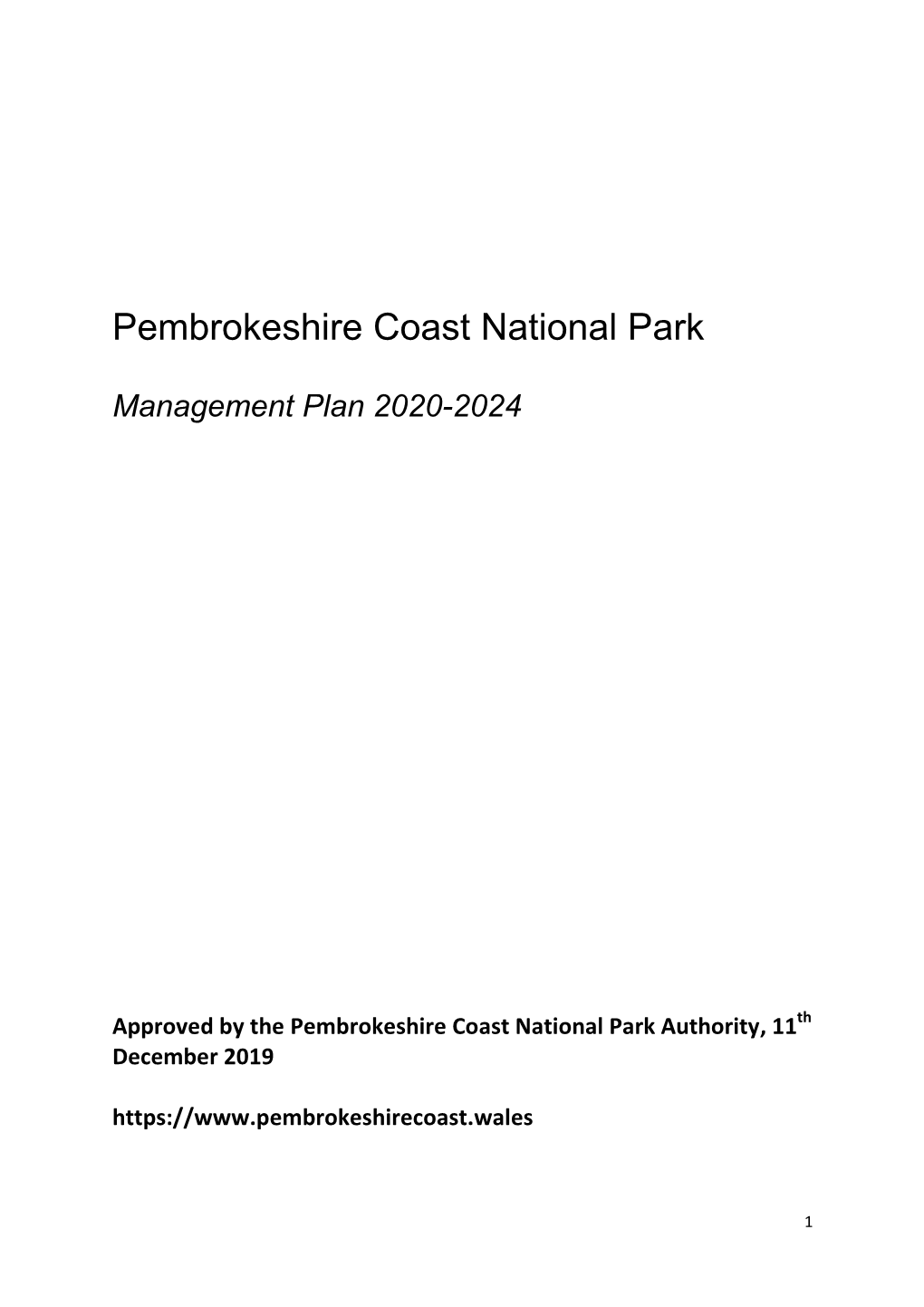 Pembrokeshire Coast National Park Management Plan 2020-2024