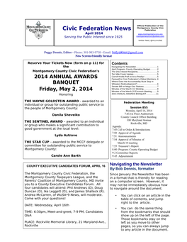 Civic Federation News Federation April 2014 Serving the Public Interest Since 1925 Montgomerycivic@Yahoo.Com Twitter Feed, @Mccivicfed