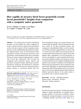 How Rapidly Do Invasive Birch Forest Geometrids Recruit Larval Parasitoids? Insights from Comparison with a Sympatric Native Geometrid