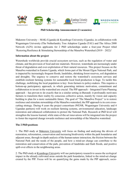 Phd Scholarship Announcement (2 Vacancies) Makerere University