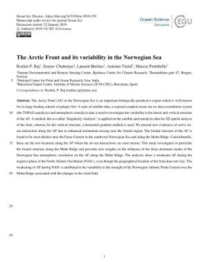The Arctic Front and Its Variability in the Norwegian Sea Roshin P