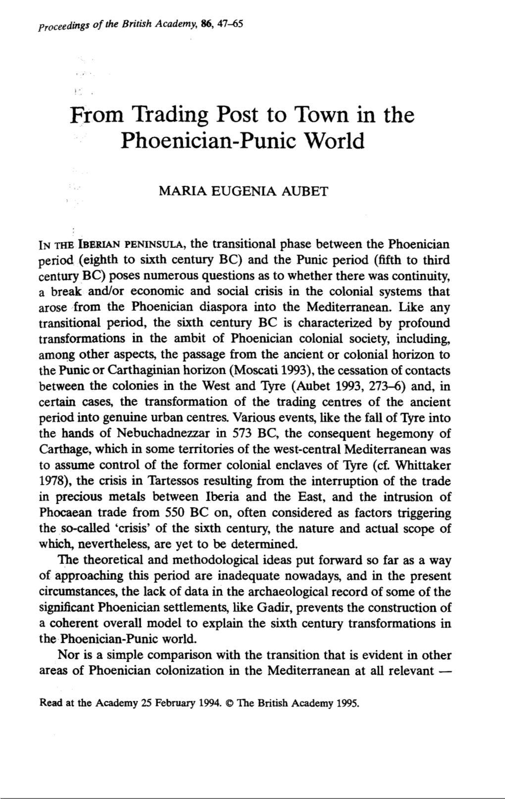 From Trading Post to Town in the Phoenician-Punic World