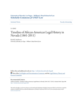 Timeline of African-American Legal History in Nevada (1861-2011) Rachel J