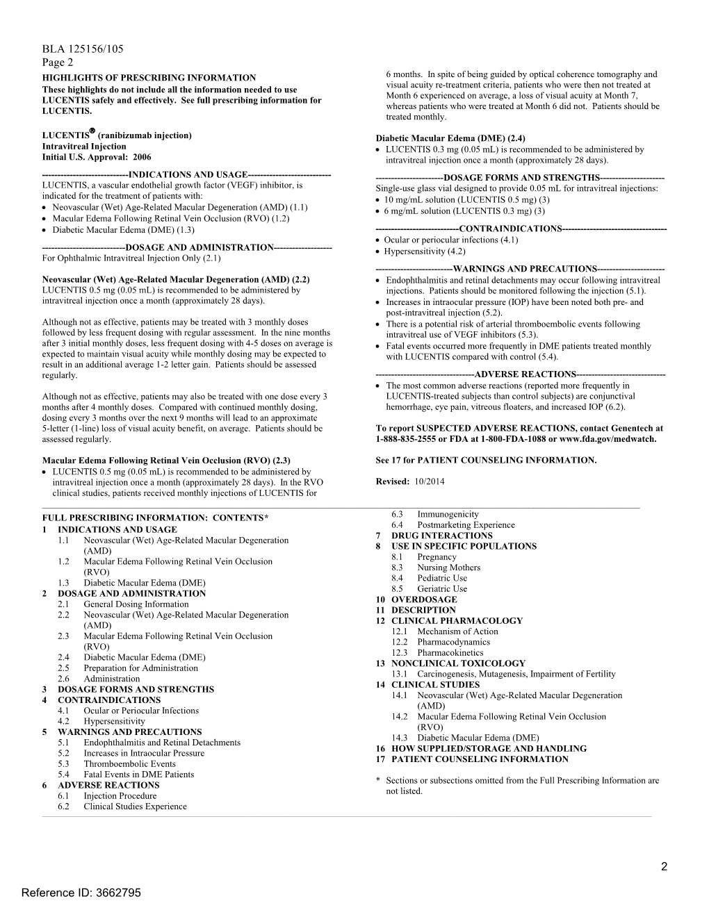 LUCENTIS (Ranibizumab Injection) Label - DocsLib