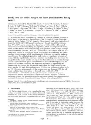 Steady State Free Radical Budgets and Ozone Photochemistry During TOPSE Christopher A