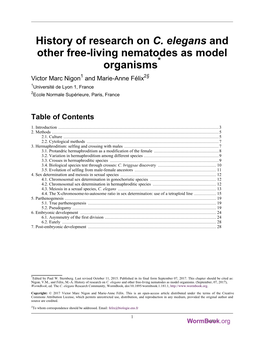 History of Research on C. Elegans and Other Free-Living Nematodes As