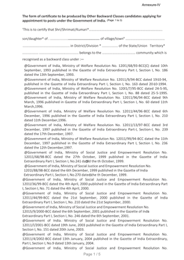 The Form of Certificate to Be Produced by Other Backward Classes Candidates Applying for Appointment to Posts Under the Government of India