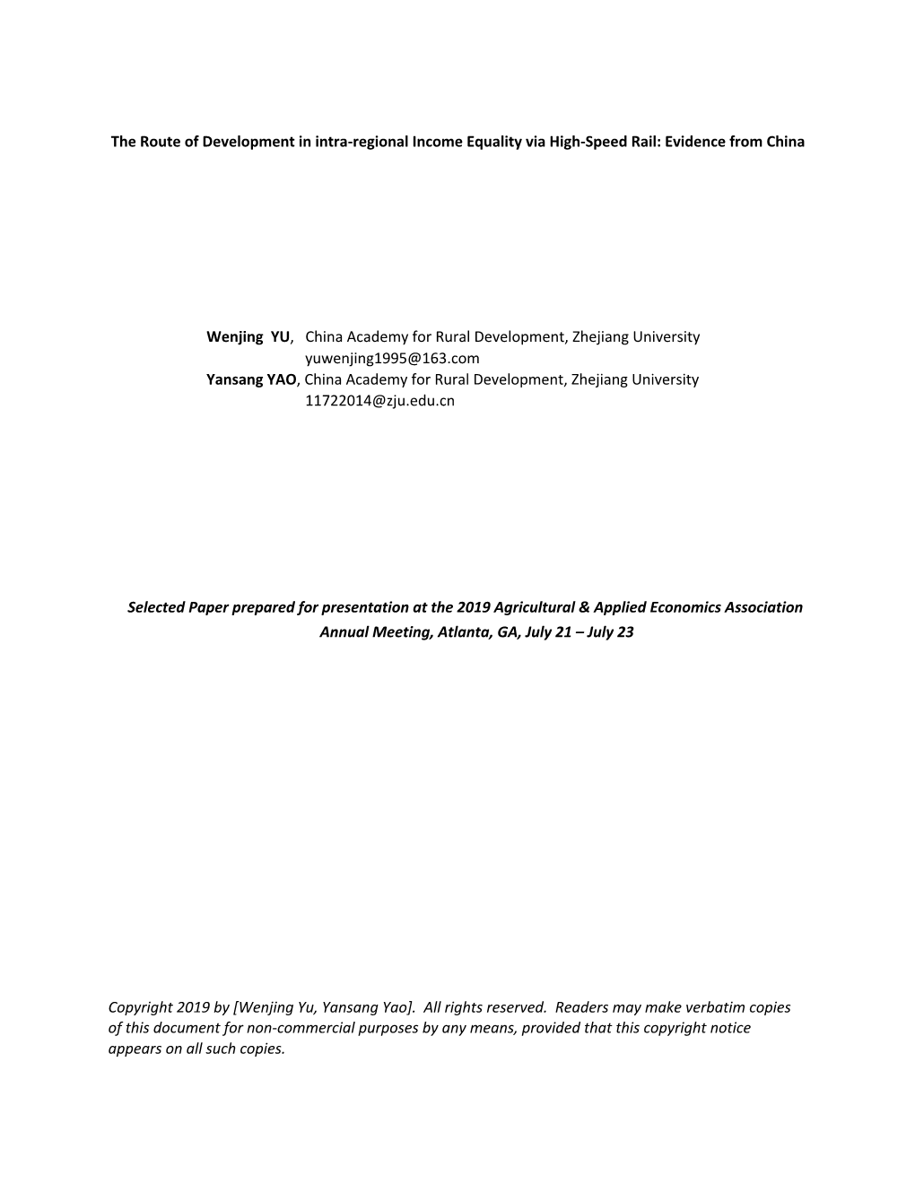 The Route of Development in Intra-Regional Income Equality Via High-Speed Rail: Evidence from China