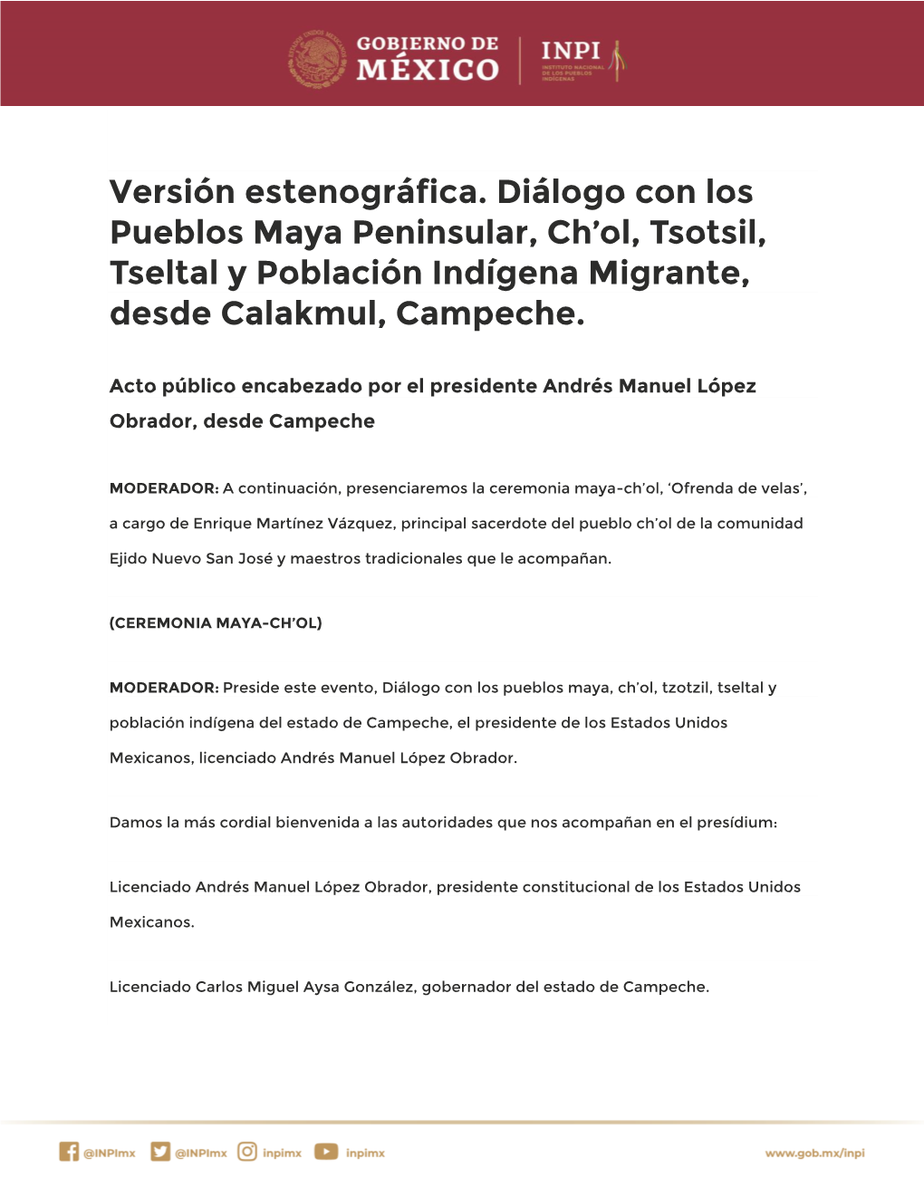 Diálogo Con Los Pueblos Maya Peninsular, Ch'ol, Tsotsil, Tseltal Y