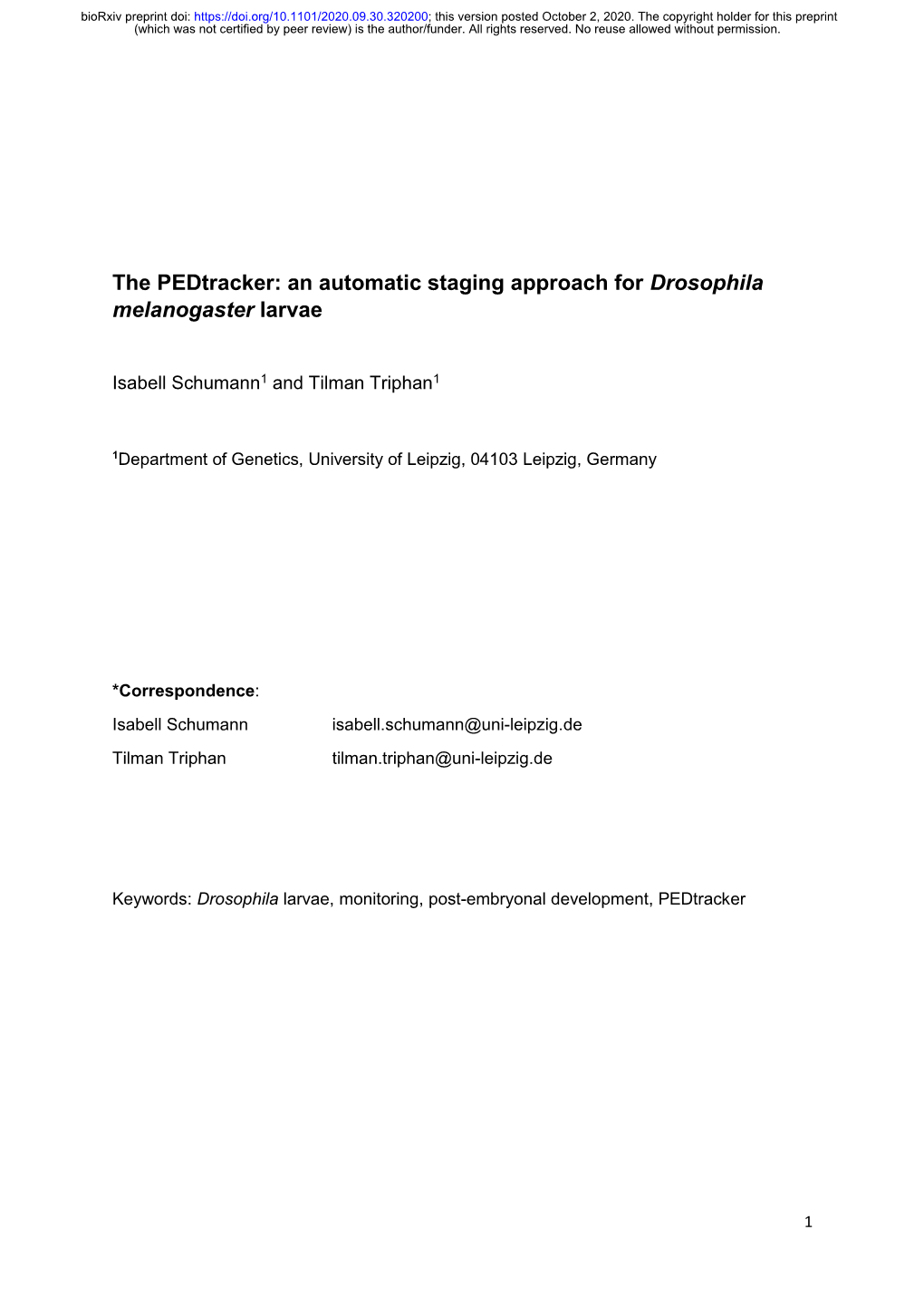 An Automatic Staging Approach for Drosophila Melanogaster Larvae