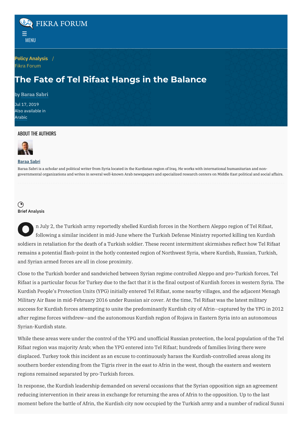 The Fate of Tel Rifaat Hangs in the Balance | the Washington Institute