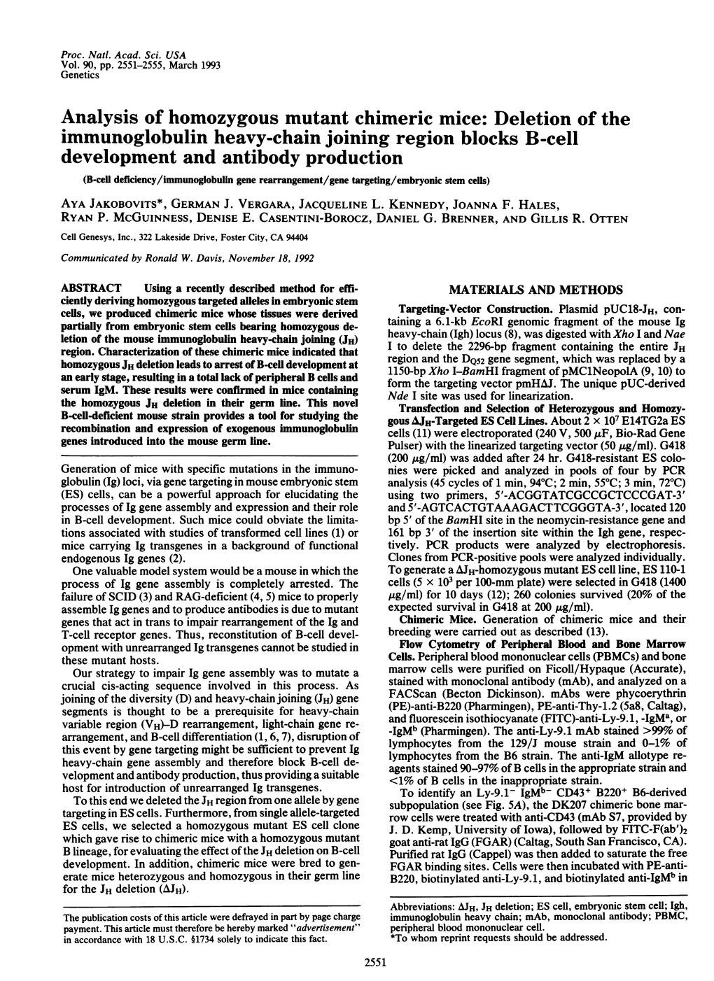 Analysis of Homozygous Mutant Chimeric Mice: Deletion Of