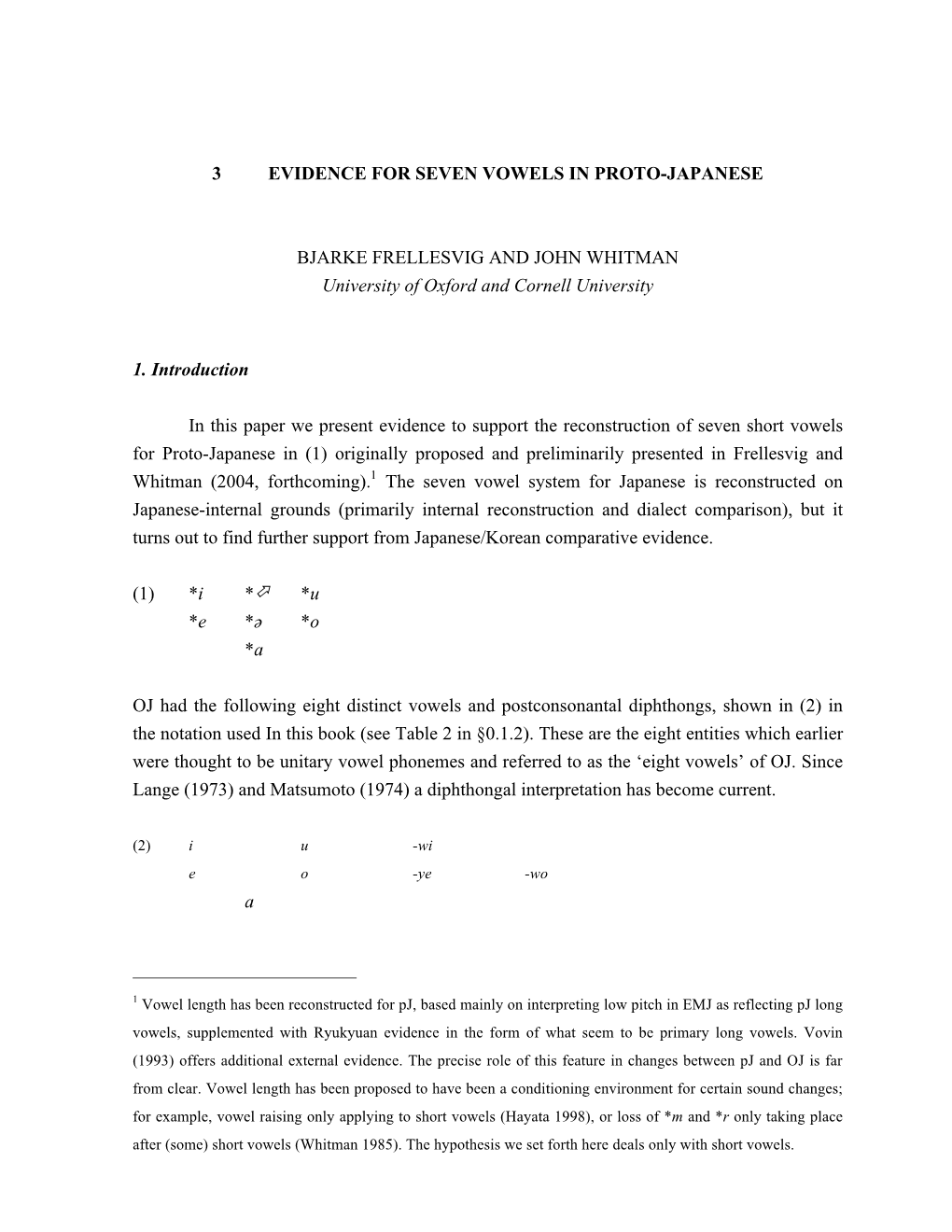 3 Evidence for Seven Vowels in Proto-Japanese Bjarke