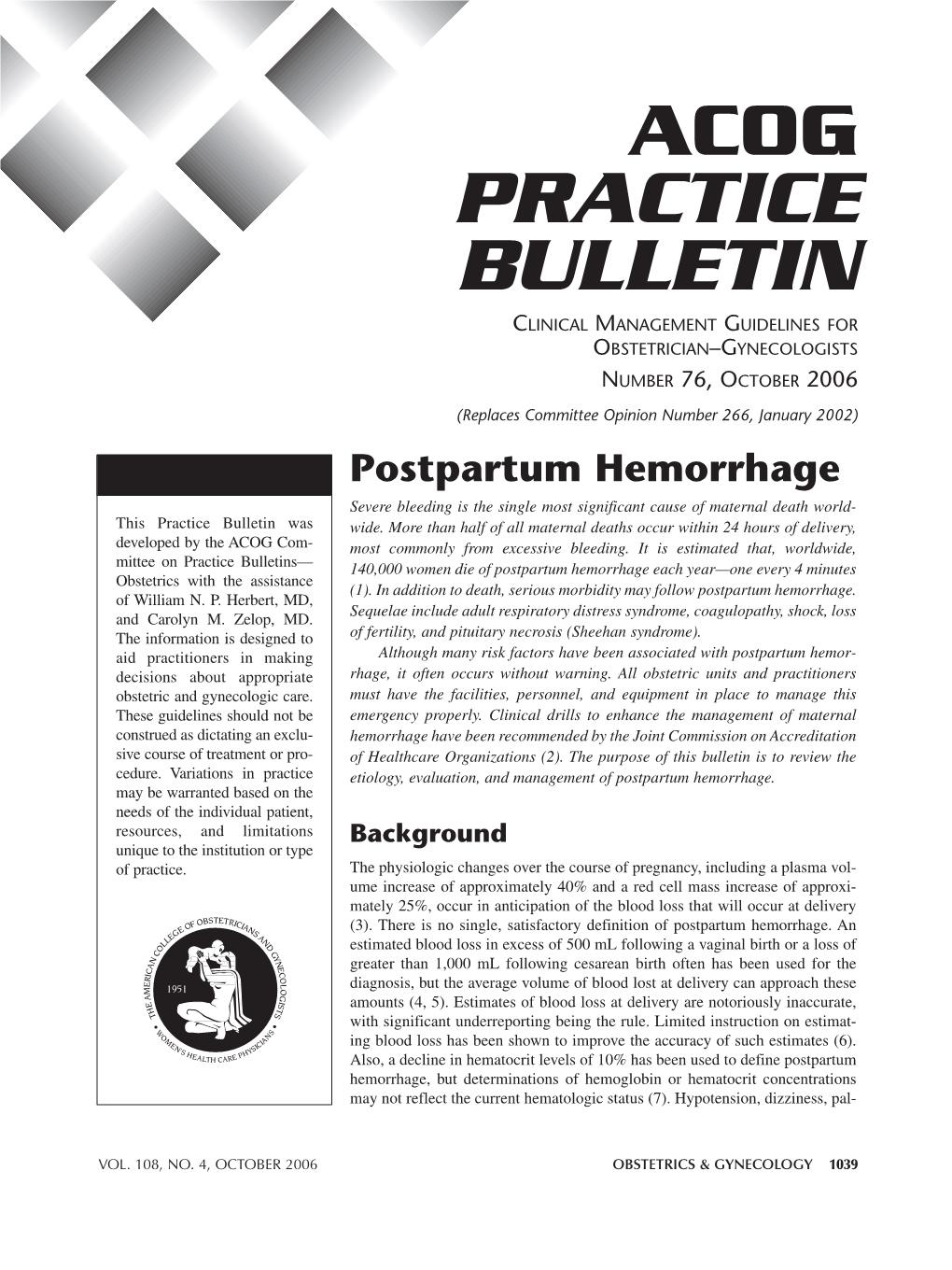 ACOG Practice Bulletin PP Hemorrhage