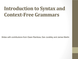 Introduction to Syntax and Context-Free Grammars