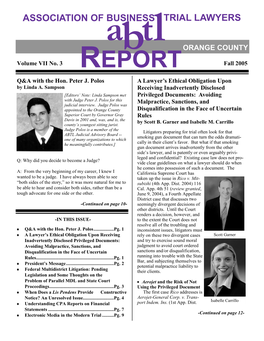 REPORT Fall 2005 Q&A with the Hon