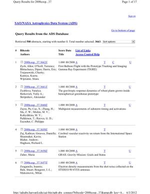 SAO/NASA Astrophysics Data System (ADS) Query Results from the ADS