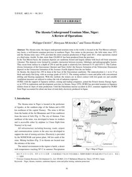 The Akouta Underground Uranium Mine, Niger: a Review of Operations