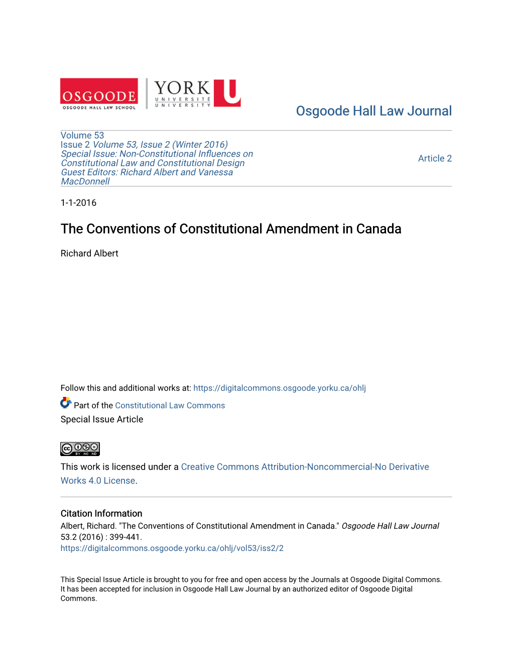 The Conventions of Constitutional Amendment in Canada