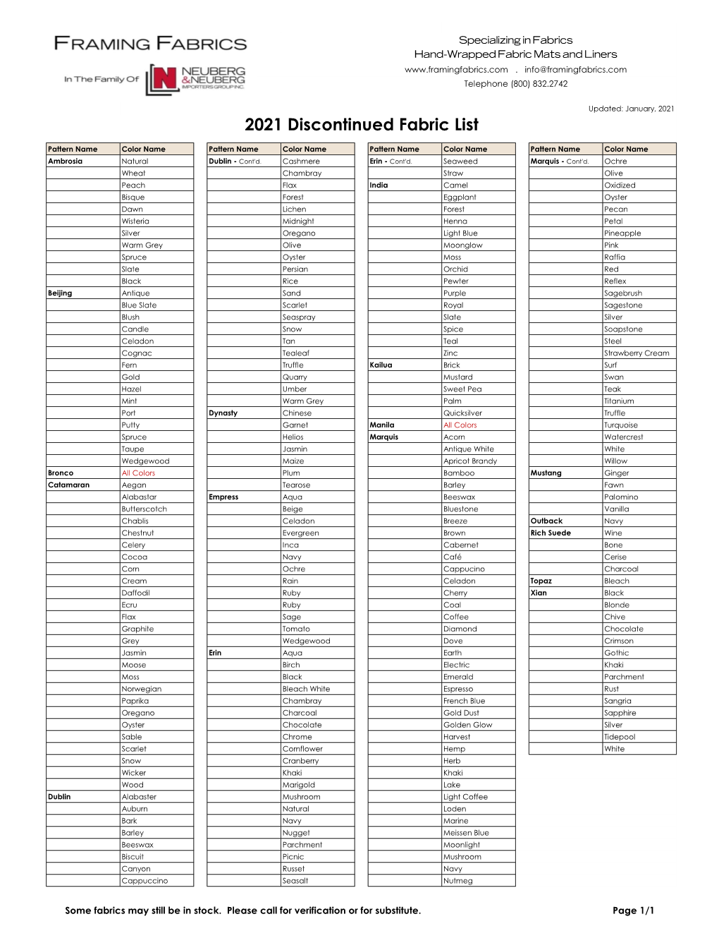 2021 Discontinued Fabric List