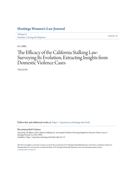 The Efficacy of the California Stalking Law: Surveying Its Evolution, Extracting Insights from Domestic Violence Cases, 6 Hastings Women's L.J