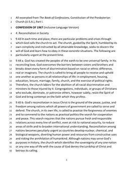 All Excerpted from the Book of Confessions, Constitution of the Presbyterian 2 Church (U.S.A.), Part I