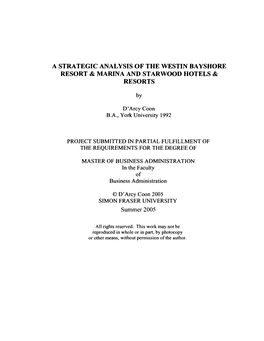 A Strategic Analysis of the Westin Bayshore Resort & Marina And