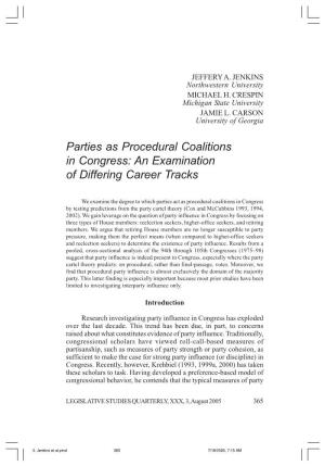 Parties As Procedural Coalitions in Congress: an Examination of Differing Career Tracks