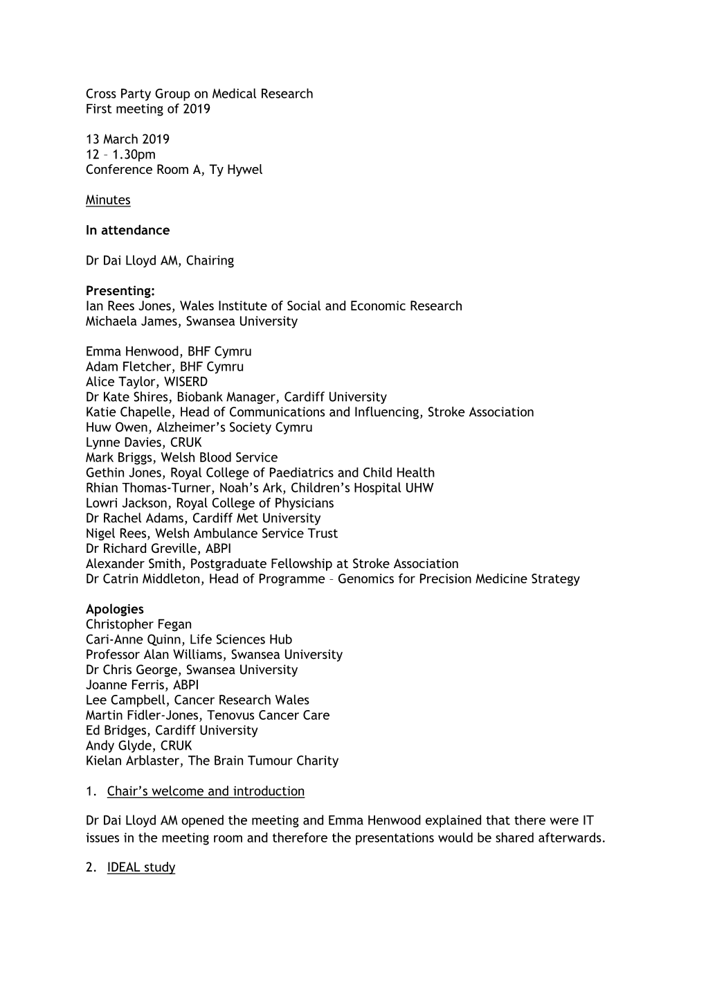 Cross Party Group on Medical Research First Meeting of 2019 13