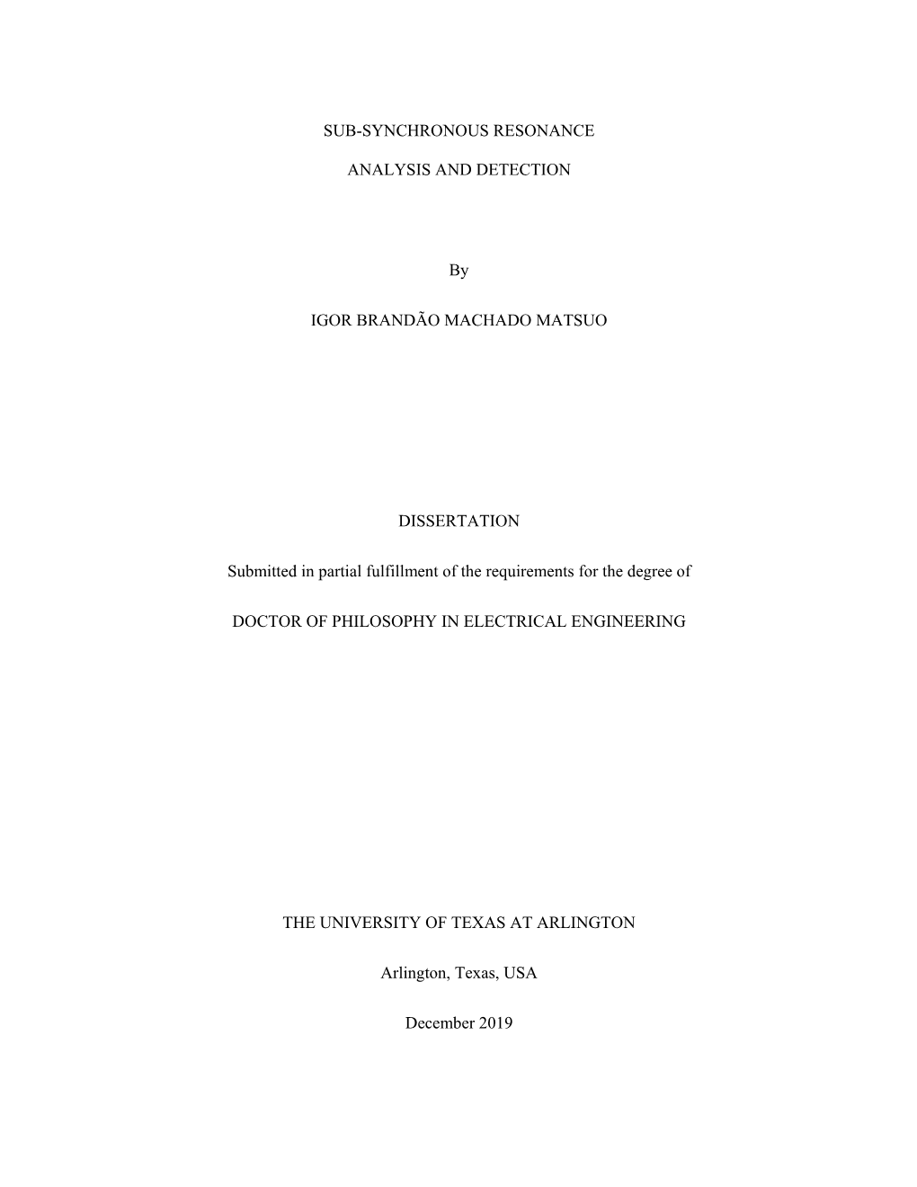 SUB-SYNCHRONOUS RESONANCE ANALYSIS and DETECTION By