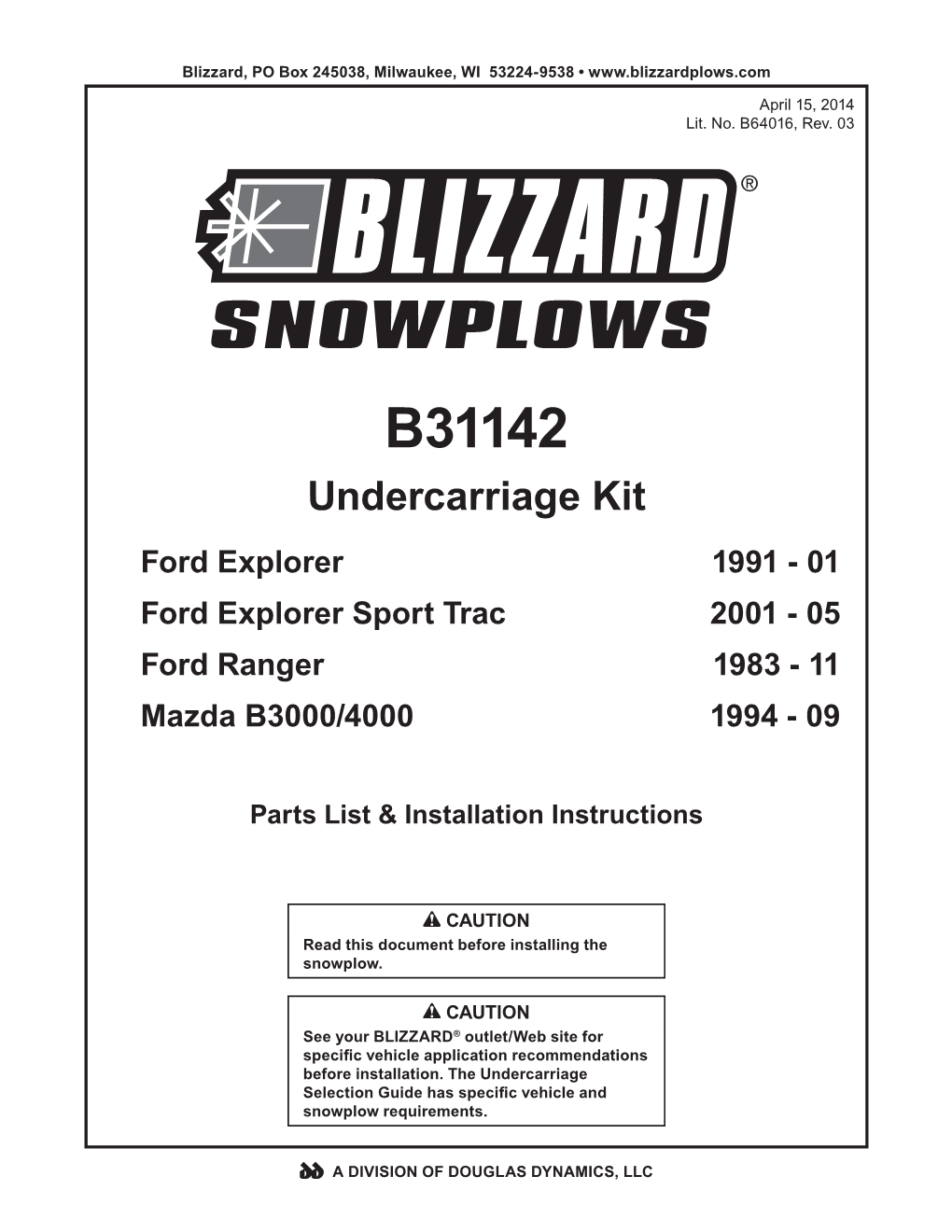 PL/II Undercarriage Kit Ford/Mazda Explorer/Explorer Sport Trac